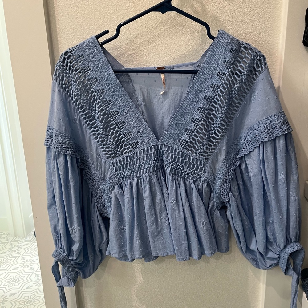 Free People peplum shirt with balloon sleeves